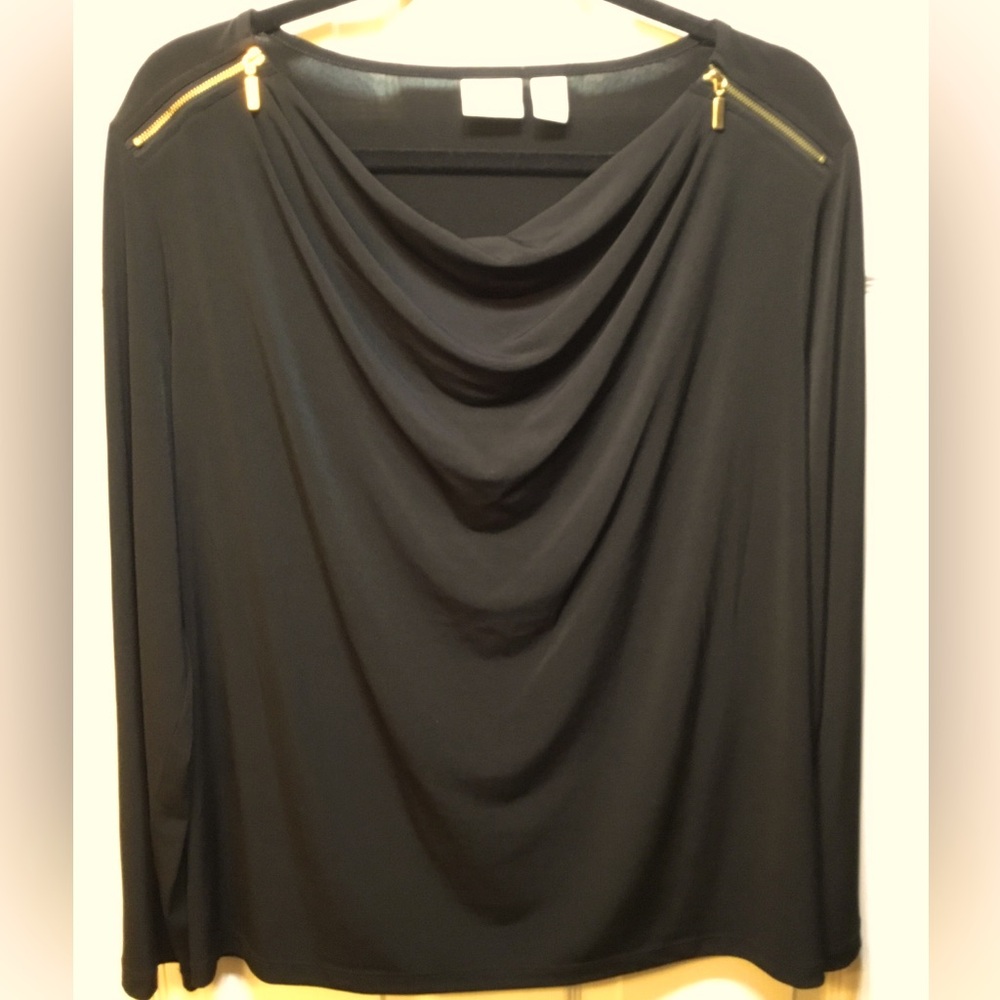 Chico’s Black Zipper Detail Top Sz 2 (12-14)